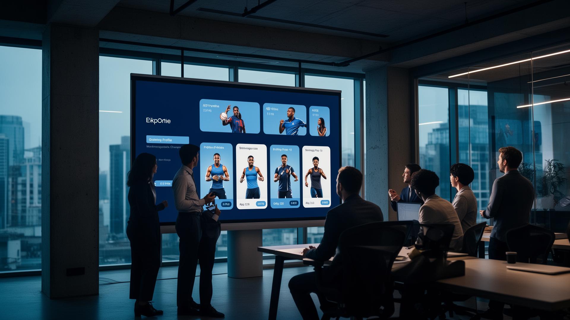 Brand team reviewing athlete matches